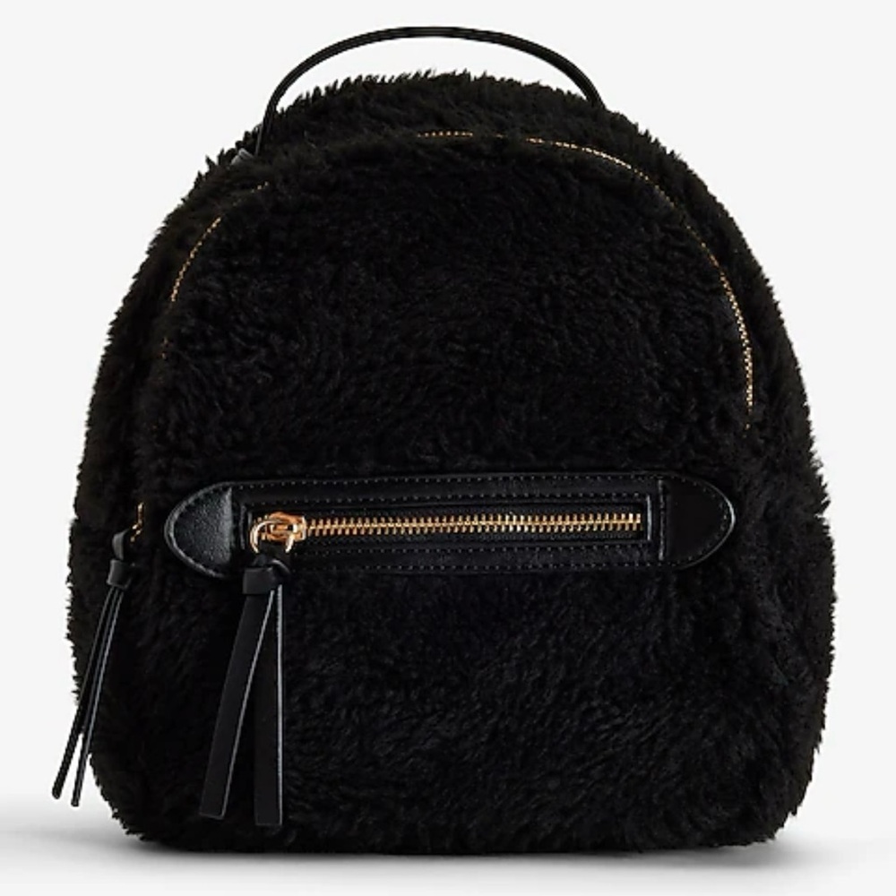 Black Plush Mini Backpack